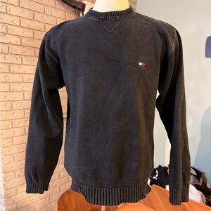 Vintage 90s Tommy Hilfiger Heavyweight Cotton Crewneck Sweater Black Large Prep